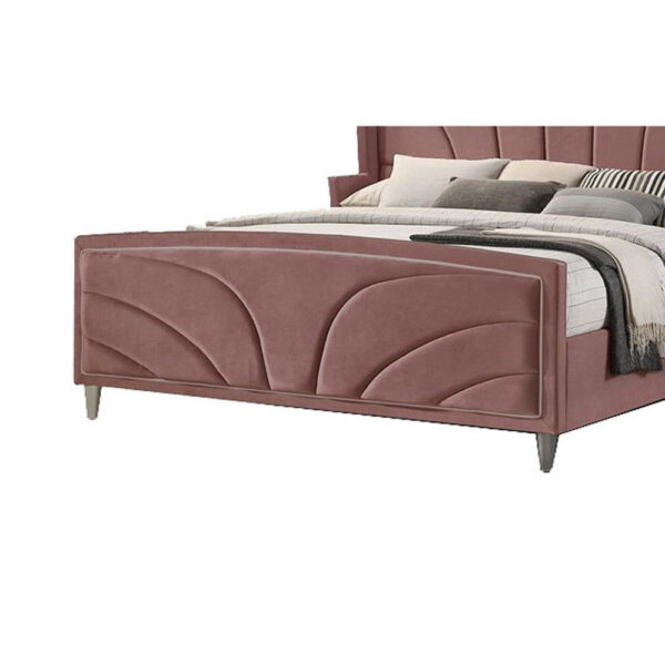 13022026698f14ff71e7c.jpeg Kerith Modern Wood King Size Bed, Wingback Frame, Pink Velvet, Chrome Legs