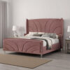 13022026698f1504d1e81.jpeg Kerith Modern Wood King Size Bed, Wingback Frame, Pink Velvet, Chrome Legs