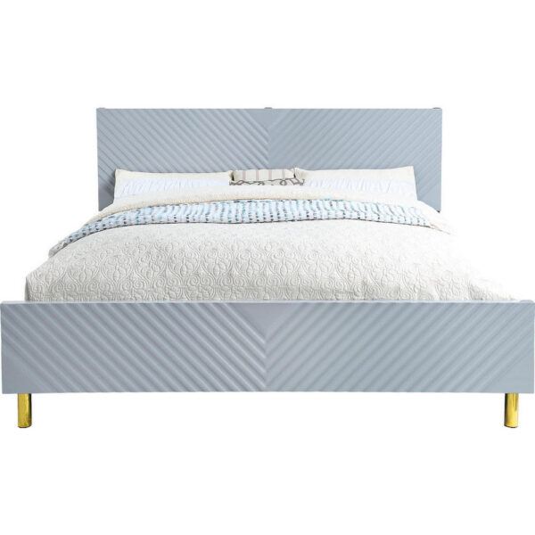 Tyra Modern King Bed, Panel Headboard, Luxury Textured Chevron, Gray, Gold