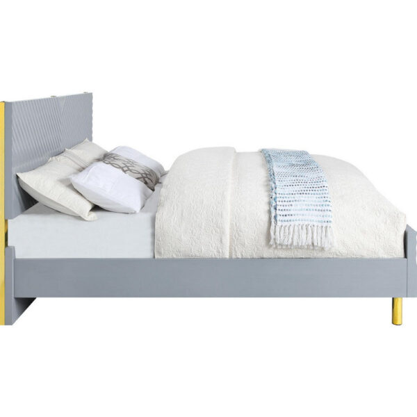 Tyra Modern King Bed, Panel Headboard, Luxury Textured Chevron, Gray, Gold