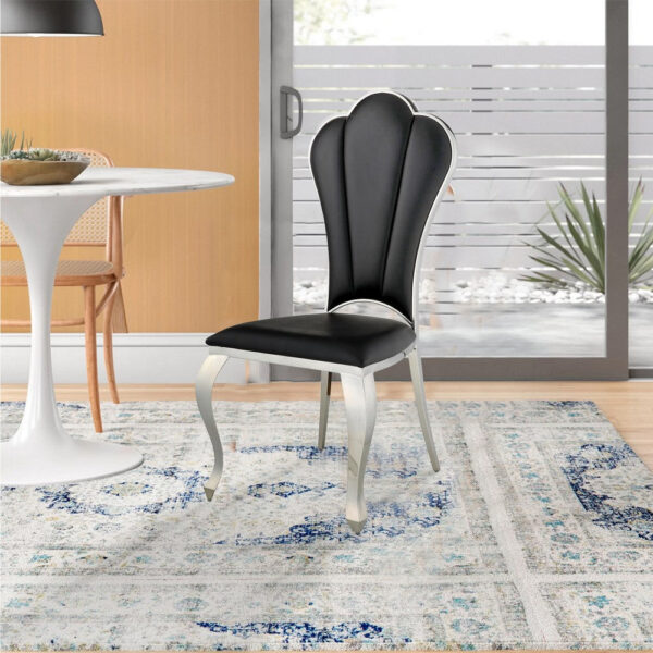 13022026698f1529ac330.jpeg Kuri 24 Inch Dining Chair, Vegan Faux Leather, Textured, Set of 2, Black