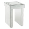 Noe 24 Inch Square End Accent Table, Mirrored, Faux Diamond Inlay, Silver