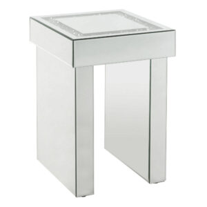 13022026698f152f476a5.jpeg Noe 24 Inch Square End Accent Table, Mirrored, Faux Diamond Inlay, Silver
