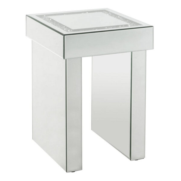 Noe 24 Inch Square End Accent Table, Mirrored, Faux Diamond Inlay, Silver
