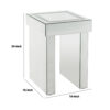 Noe 24 Inch Square End Accent Table, Mirrored, Faux Diamond Inlay, Silver