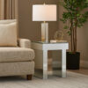 Noe 24 Inch Square End Accent Table, Mirrored, Faux Diamond Inlay, Silver