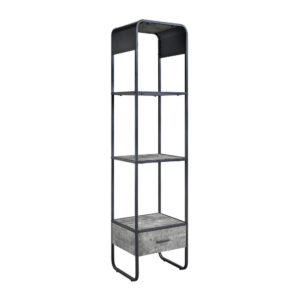 13022026698f15422ebb5.jpeg 66 Inch Side Pier, Vertical Media Bookcase, 3 Shelves, Metal Frame, Gray