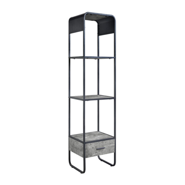 66 Inch Side Pier, Vertical Media Bookcase, 3 Shelves, Metal Frame, Gray