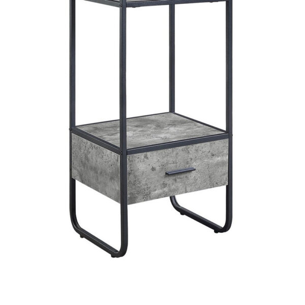 66 Inch Side Pier, Vertical Media Bookcase, 3 Shelves, Metal Frame, Gray