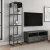 66 Inch Side Pier, Vertical Media Bookcase, 3 Shelves, Metal Frame, Gray