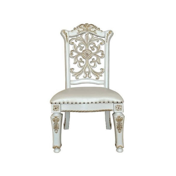 Jess 27 Inch Dining Chair, Nailhead Trim, Set of 2, Faux Leather, White