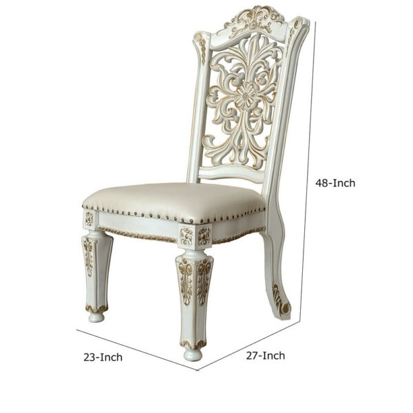 Jess 27 Inch Dining Chair, Nailhead Trim, Set of 2, Faux Leather, White