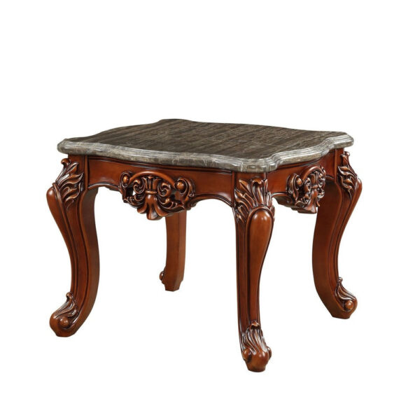 30 Inch Classic Square Marble Top End Table, Cabriole Legs, Gray, Brown