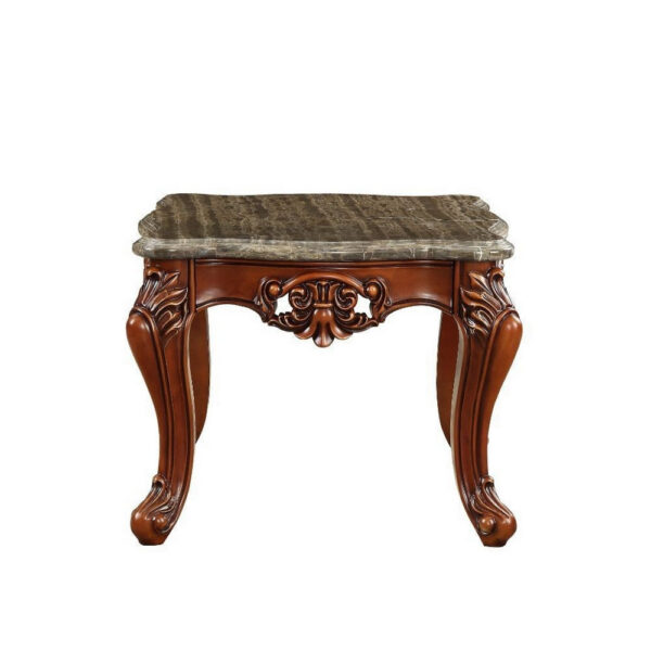 30 Inch Classic Square Marble Top End Table, Cabriole Legs, Gray, Brown