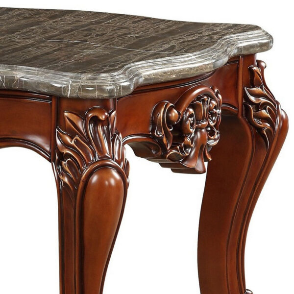 30 Inch Classic Square Marble Top End Table, Cabriole Legs, Gray, Brown