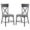 21 Inch Metal Dining Side Chair, Fabric Seat, X Back, Set of 2, Gray