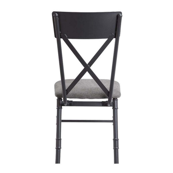21 Inch Metal Dining Side Chair, Fabric Seat, X Back, Set of 2, Gray