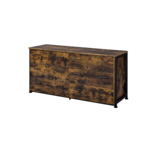 13022026698f15a8aef13.jpeg Nat 59 Inch Rustic Wood Dresser, 6 Drawers, Brown and Black