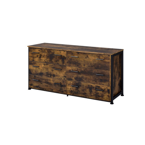 13022026698f15a8aef13.jpeg Nat 59 Inch Rustic Wood Dresser, 6 Drawers, Brown and Black