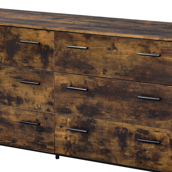13022026698f15ac8c086.jpeg Nat 59 Inch Rustic Wood Dresser, 6 Drawers, Brown and Black