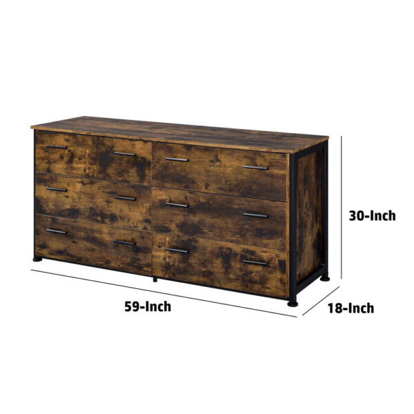 13022026698f15b5574ec.jpeg Nat 59 Inch Rustic Wood Dresser, 6 Drawers, Brown and Black