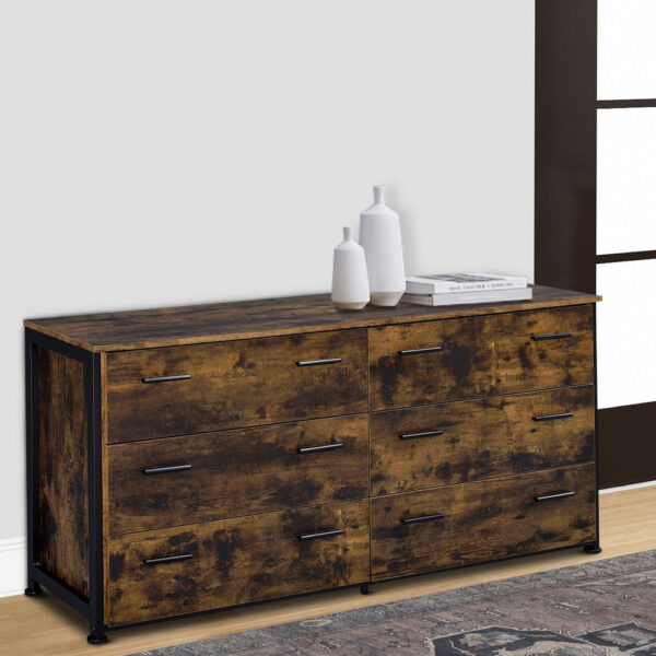 13022026698f15b88ea90.jpeg Nat 59 Inch Rustic Wood Dresser, 6 Drawers, Brown and Black
