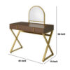 13022026698f15c9a33cd.jpeg 50 Inch Classic Arched Mirror Vanity Desk, Wood, X Metal Frame, Brown, Gold