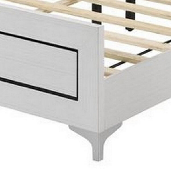 Elegant Queen Size Bed, LED Trim, Button Tufted Headboard, White