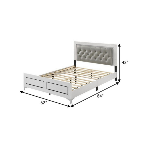 Elegant Queen Size Bed, LED Trim, Button Tufted Headboard, White