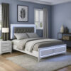 Elegant Queen Size Bed, LED Trim, Button Tufted Headboard, White