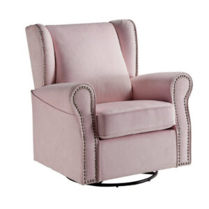 35 Inch Accent Swivel Chair, Glider, Nailhead Trim, Light Pink