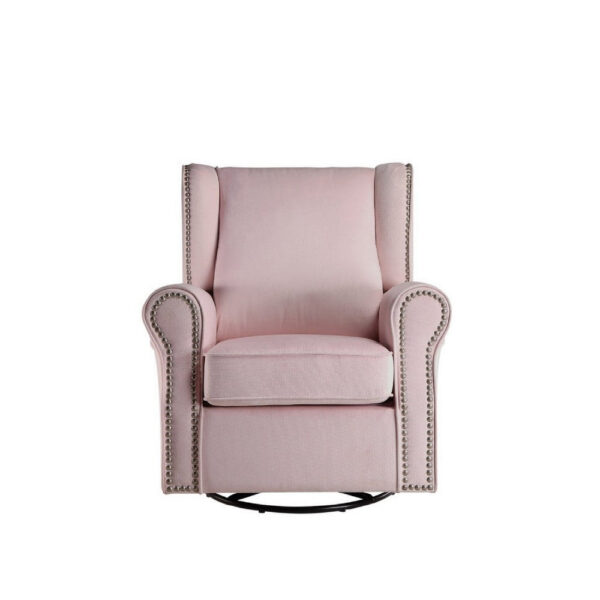 35 Inch Accent Swivel Chair, Glider, Nailhead Trim, Light Pink