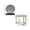 Rose Round Vanity Mirror with Stool, Faux Fur Seat, Brass, Black