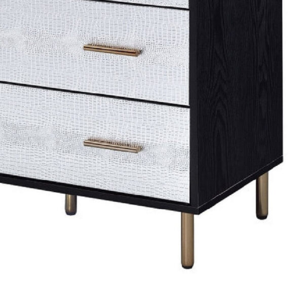 Emily 37 Inch Wood Tall Dresser Chest, 4 Drawers, Gold Handles, Black