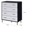 Emily 37 Inch Wood Tall Dresser Chest, 4 Drawers, Gold Handles, Black
