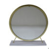 Rose Round Vanity Mirror with Stool, Faux Fur Seat, Brass, White