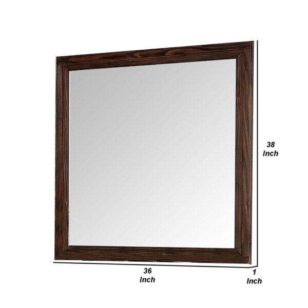 36 Inch Wall Mirror, Molded Trim, Grain Details, Oak Brown