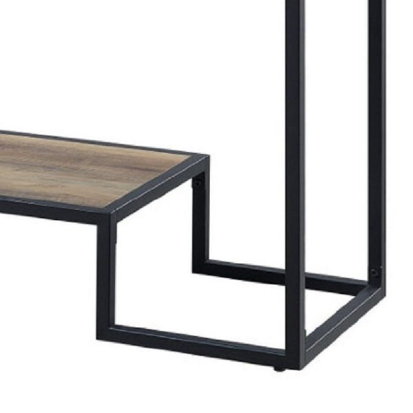 Lea 48 Inch Wood Sideboard Sofa Table, Grain Details, Metal, Rustic Oak