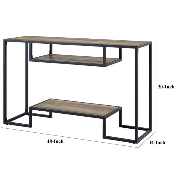 Lea 48 Inch Wood Sideboard Sofa Table, Grain Details, Metal, Rustic Oak