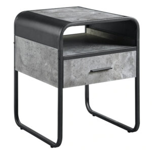 Ish 22 Inch Modern Wood End Table, 1 Drawer, Metal Handles, Gray , Black