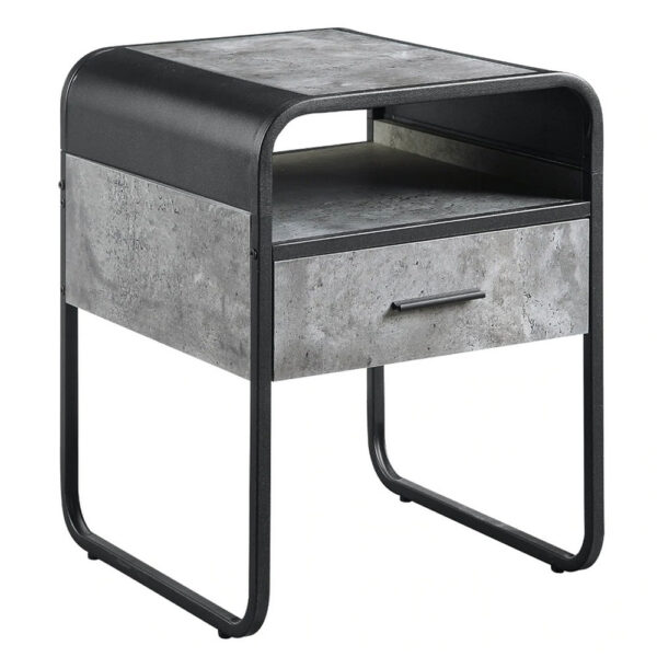 Ish 22 Inch Modern Wood End Table, 1 Drawer, Metal Handles, Gray , Black