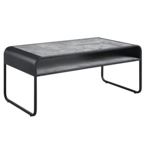 Ish 42 Inch Modern Coffee Table with Curved Edge Design, Wood, Gray, Black