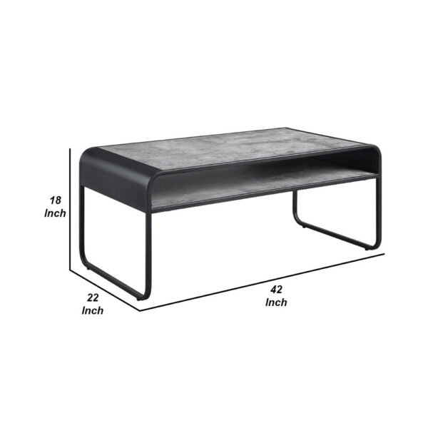 Ish 42 Inch Modern Coffee Table with Curved Edge Design, Wood, Gray, Black