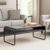 Ish 42 Inch Modern Coffee Table with Curved Edge Design, Wood, Gray, Black