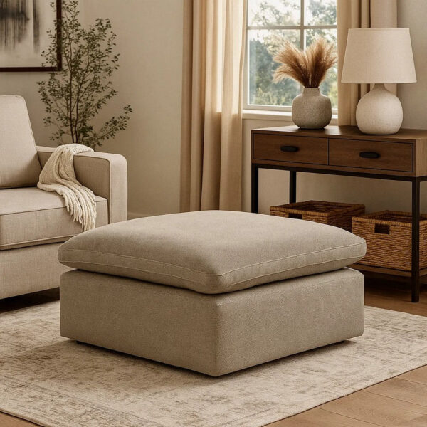 13022026698f172500365.jpeg Scott 37 Inch Square Ottoman, Removable Pillow Top Cushion, Beige