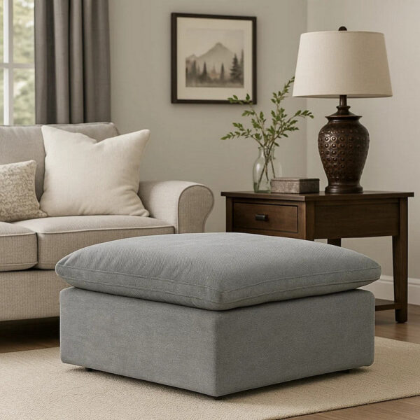 13022026698f173c5f151.jpeg Shar 37 Inch Square Ottoman, Removable Pillow Top Cushion, Gray