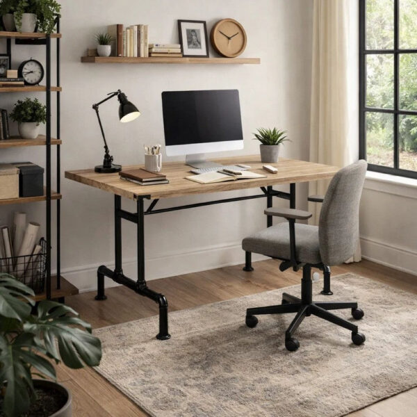 13022026698f176820b04.jpeg Ada 64 Inch Solid Wood Dining Table, Metal Frame, Rectangular, Brown