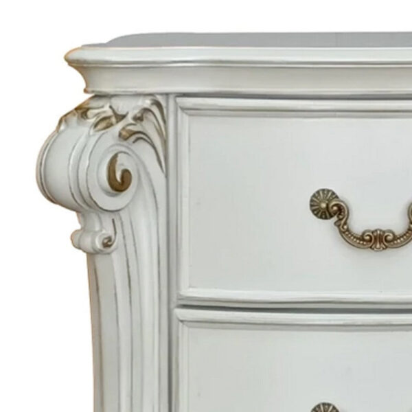 Jess 32 Inch Classic Nightstand, 2 Drawers, Molded Trim, Wood, White
