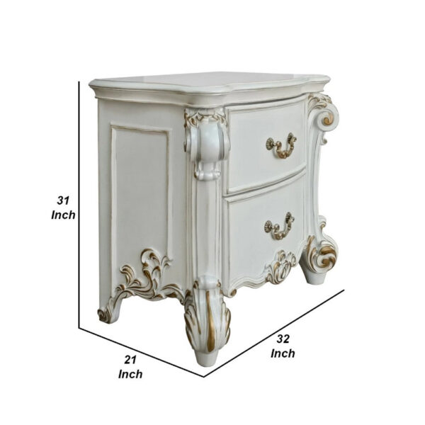 Jess 32 Inch Classic Nightstand, 2 Drawers, Molded Trim, Wood, White