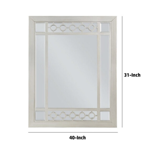 Nic 40 Inch Accent Mirror, Beveled Wood Frame Portrait, Silver